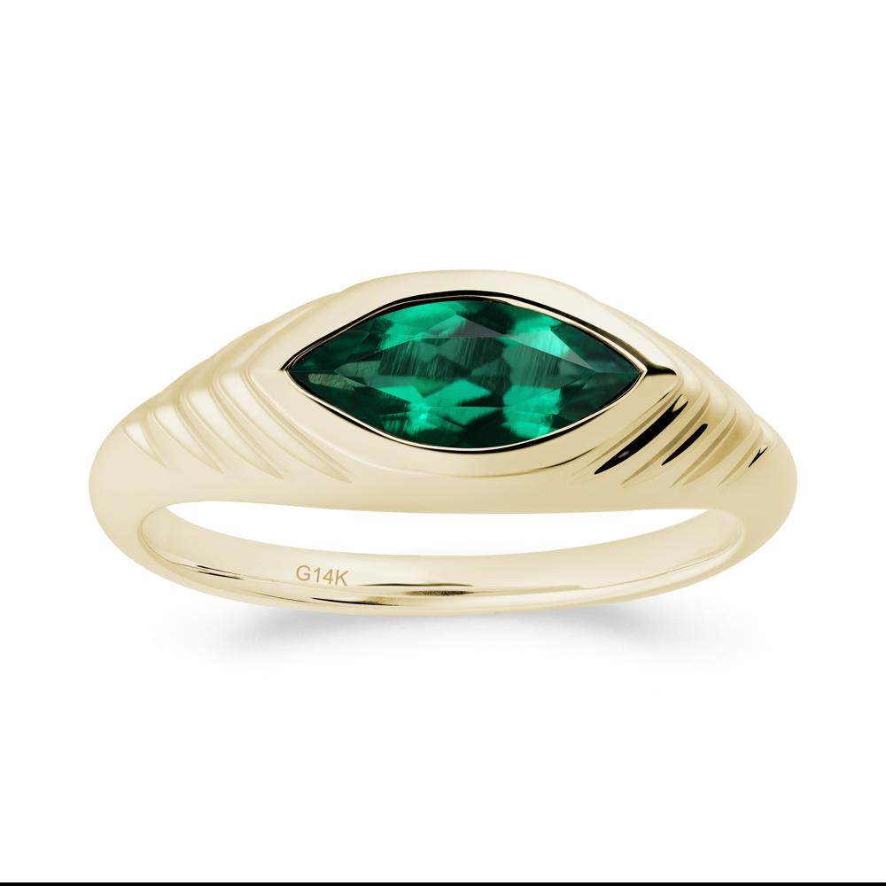 Bezel Set Marquise Emerald Ring - LUO Jewelry #metal_14k yellow gold