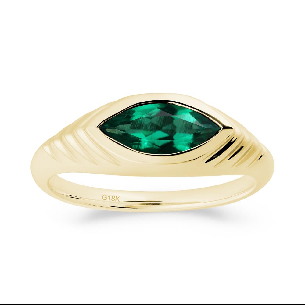 Bezel Set Marquise Emerald Ring - LUO Jewelry #metal_18k yellow gold