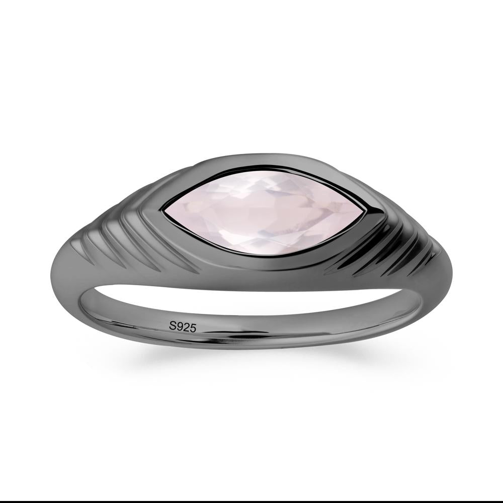 Bezel Set Marquise Rose Quartz Ring - LUO Jewelry #metal_black finish sterling silver