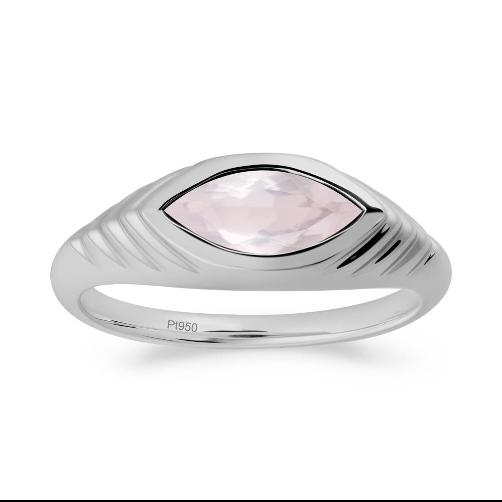Bezel Set Marquise Rose Quartz Ring - LUO Jewelry #metal_platinum
