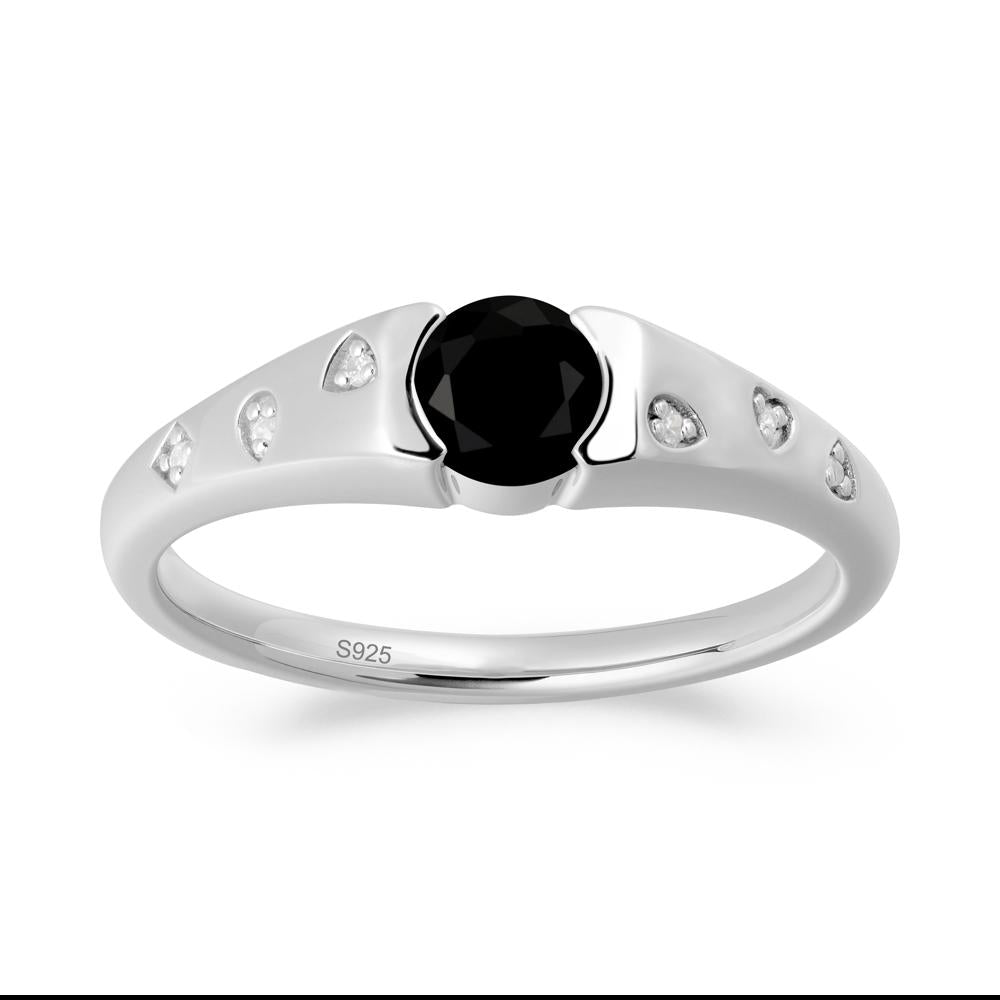 Minimalist Round Black Spinel Promise Ring - LUO Jewelry #metal_sterling silver