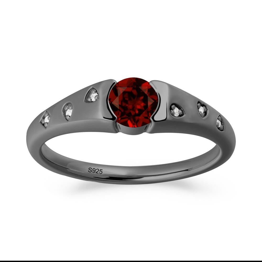 Minimalist Round Garnet Promise Ring - LUO Jewelry #metal_black finish sterling silver
