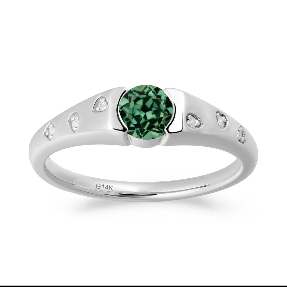 Minimalist Round Green Sapphire Promise Ring - LUO Jewelry #metal_14k white gold