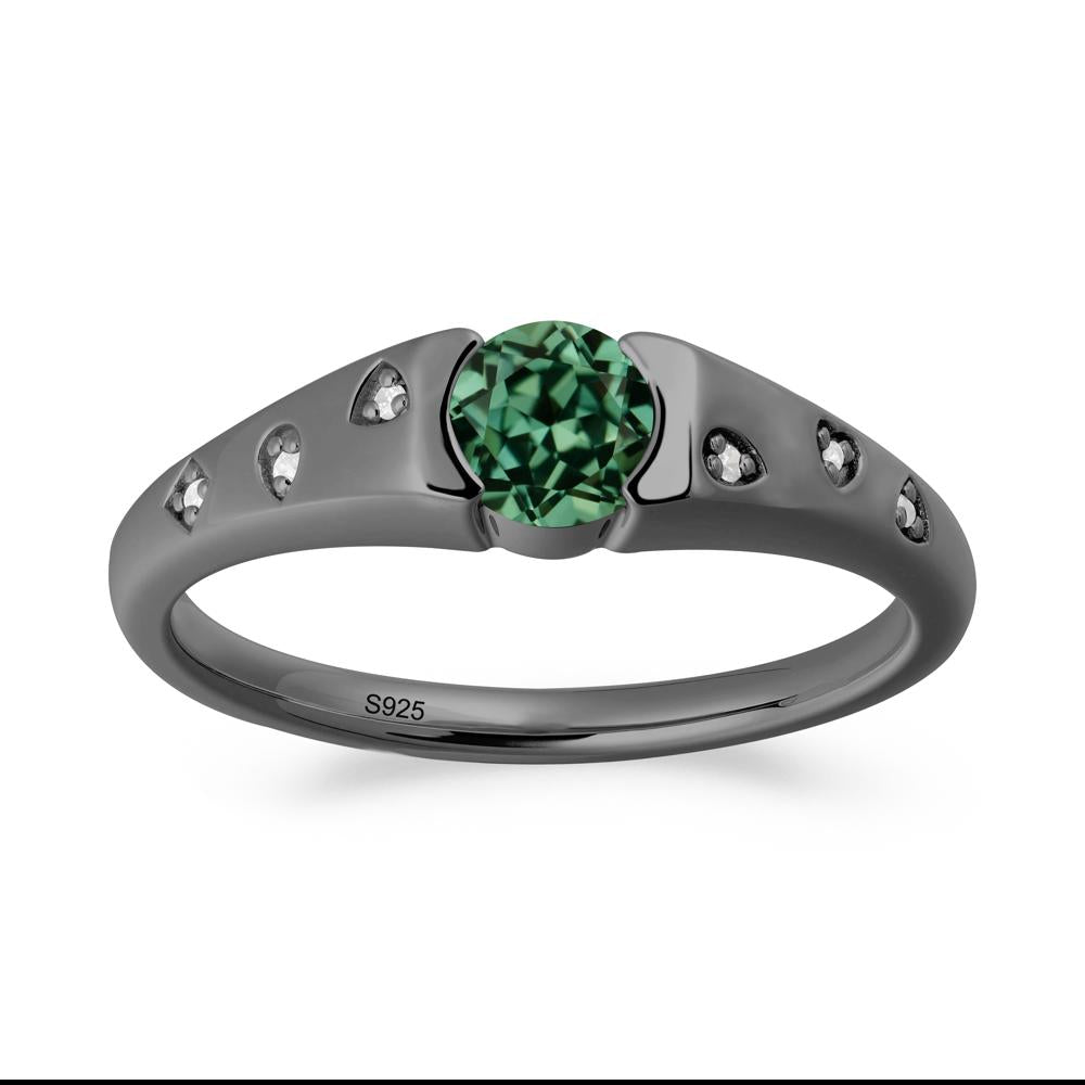 Minimalist Round Green Sapphire Promise Ring - LUO Jewelry #metal_black finish sterling silver