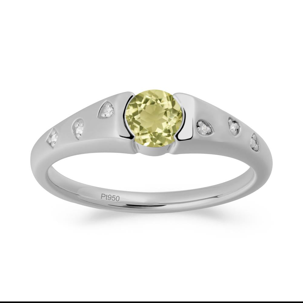 Minimalist Round Lemon Quartz Promise Ring - LUO Jewelry #metal_platinum