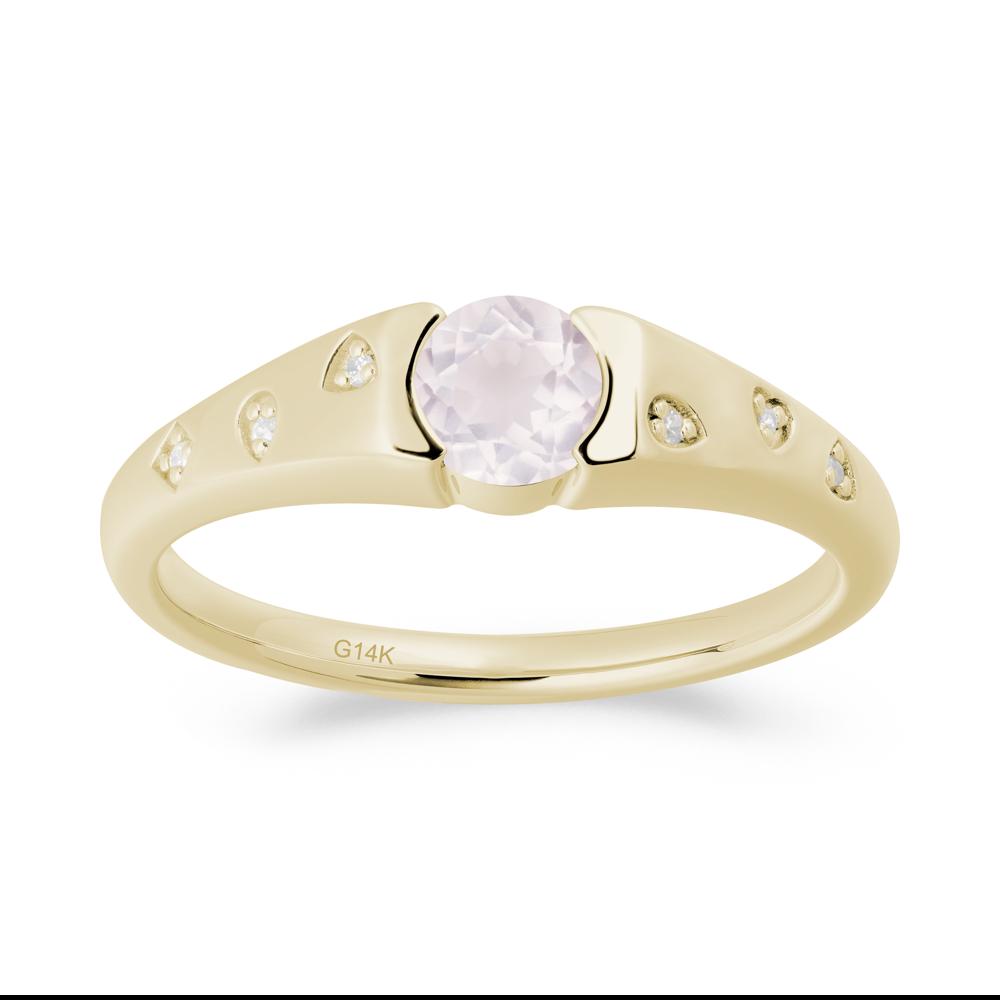 Minimalist Round Rose Quartz Promise Ring - LUO Jewelry #metal_14k yellow gold