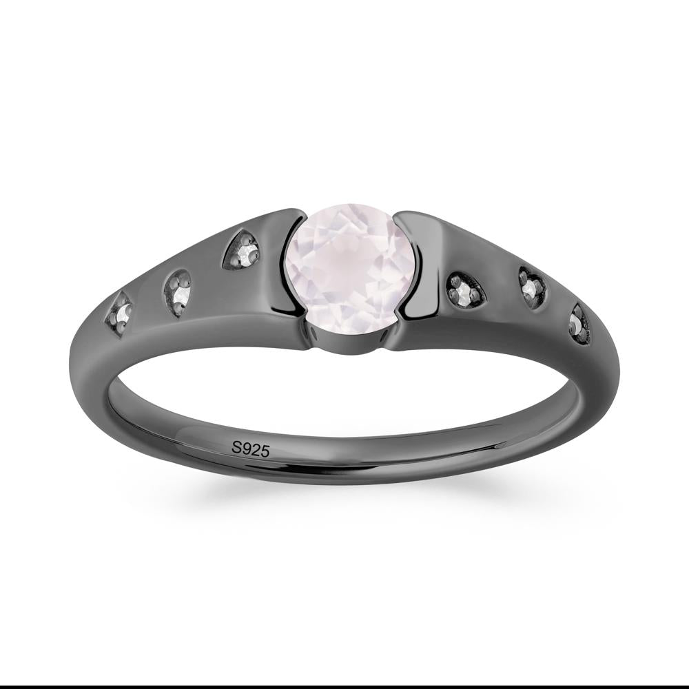 Minimalist Round Rose Quartz Promise Ring - LUO Jewelry #metal_black finish sterling silver