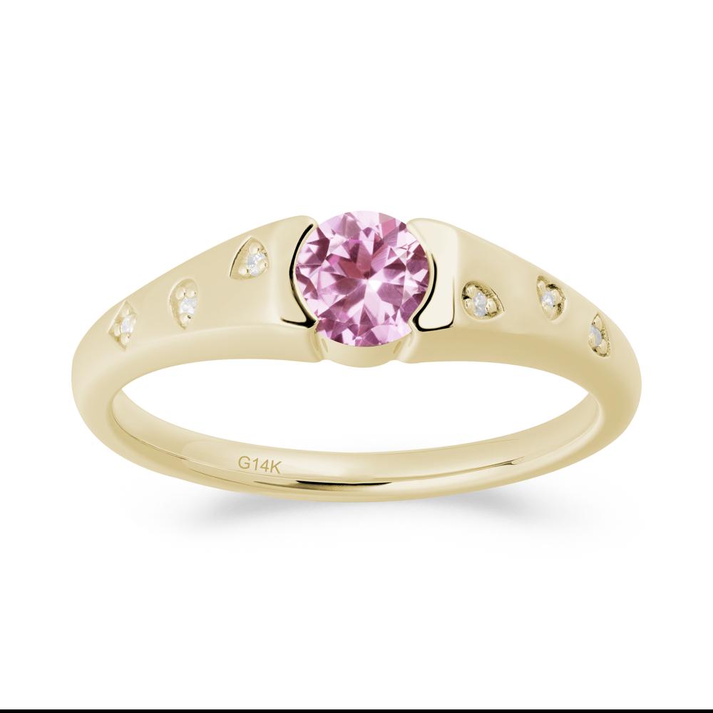 Minimalist Round Pink Sapphire Promise Ring - LUO Jewelry #metal_14k yellow gold
