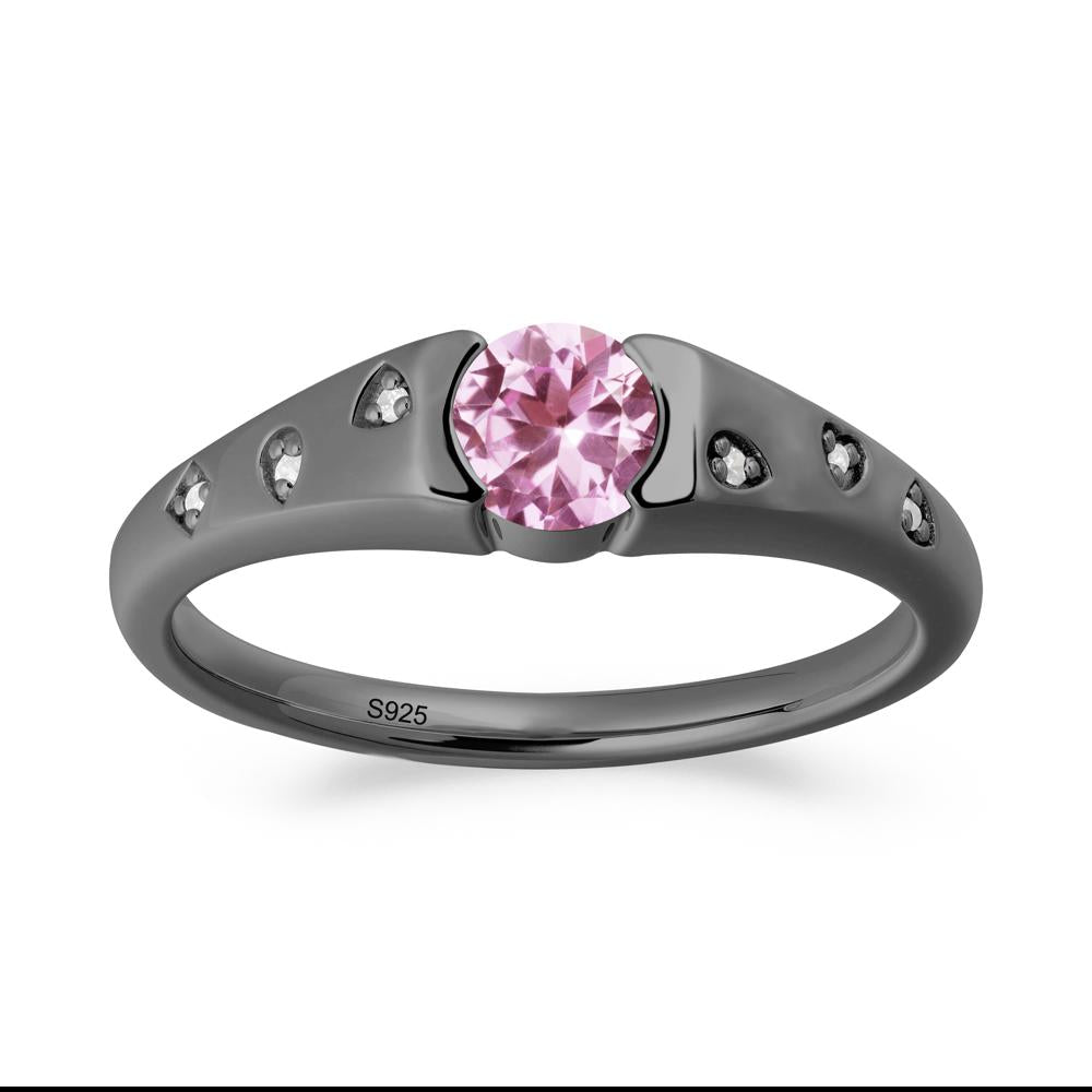 Minimalist Round Pink Sapphire Promise Ring - LUO Jewelry #metal_black finish sterling silver