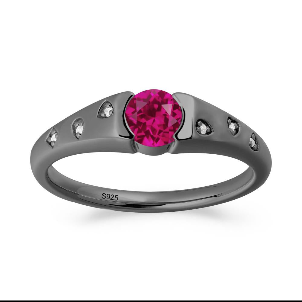 Minimalist Round Ruby Promise Ring - LUO Jewelry #metal_black finish sterling silver