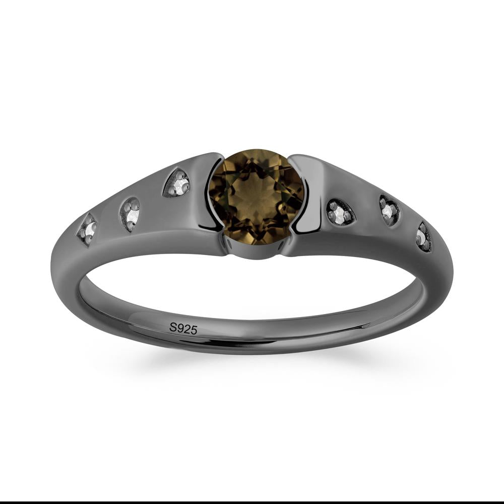 Minimalist Round Smoky Quartz Promise Ring - LUO Jewelry #metal_black finish sterling silver