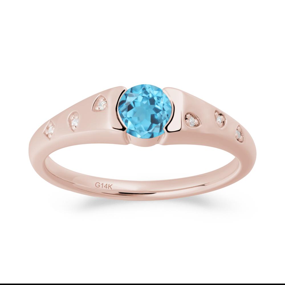 Minimalist Round Swiss Blue Topaz Promise Ring - LUO Jewelry #metal_14k rose gold