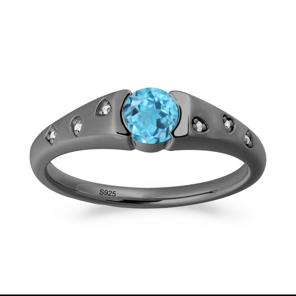 Minimalist Round Swiss Blue Topaz Promise Ring - LUO Jewelry #metal_black finish sterling silver