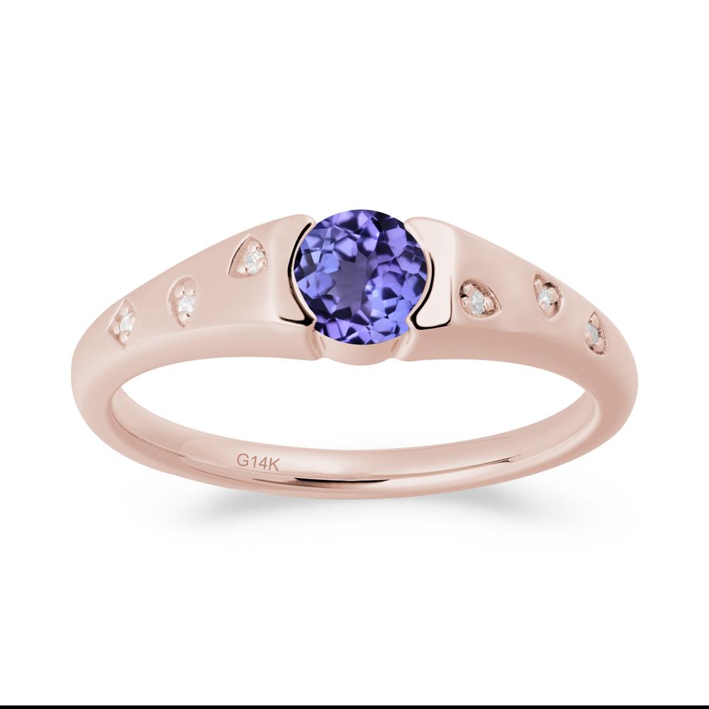 Minimalist Round Tanzanite Promise Ring - LUO Jewelry #metal_14k rose gold