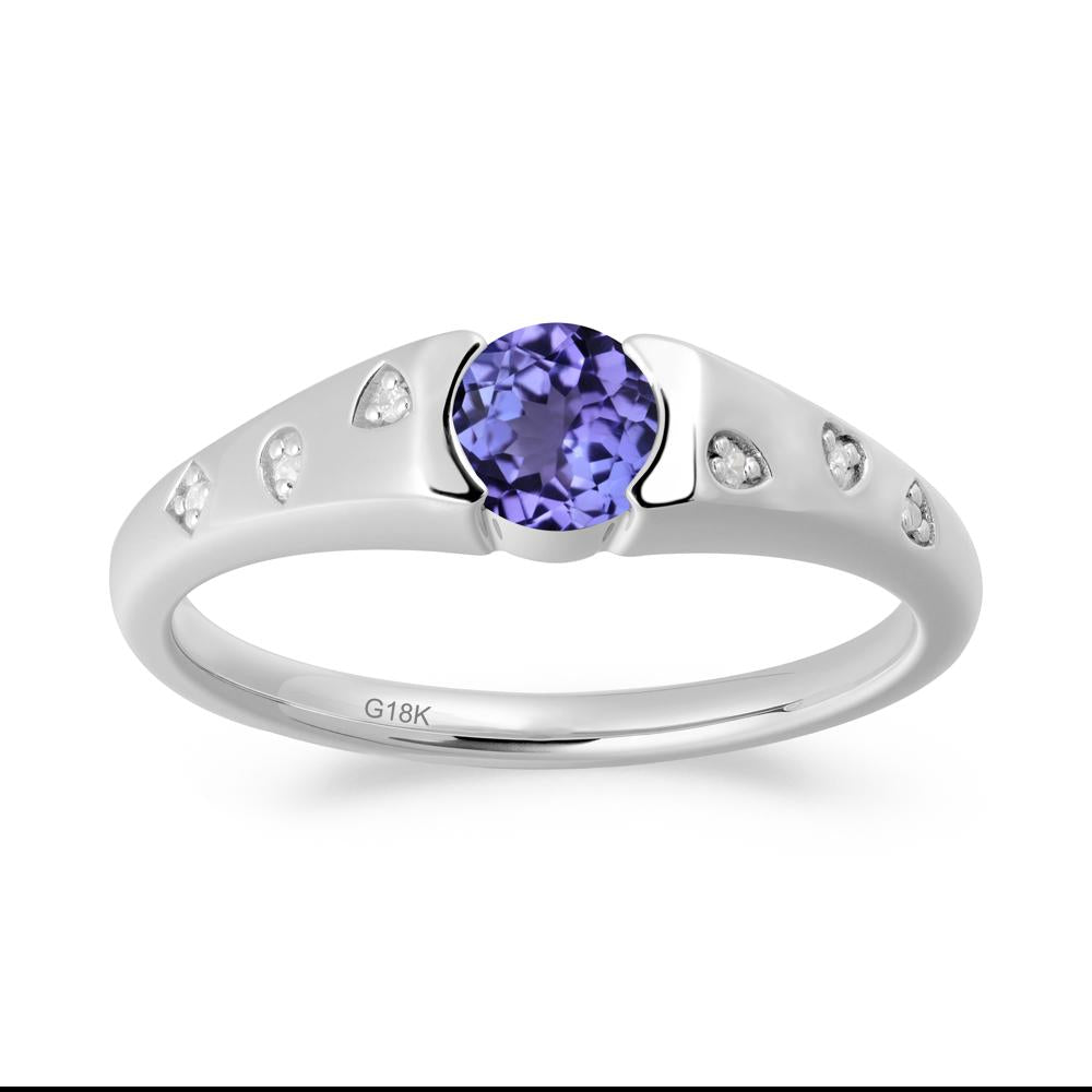 Minimalist Round Tanzanite Promise Ring - LUO Jewelry #metal_18k white gold