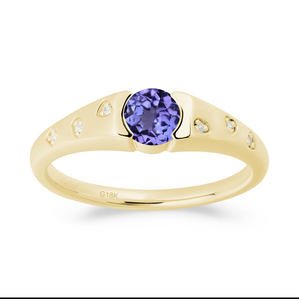 Minimalist Round Tanzanite Promise Ring - LUO Jewelry #metal_18k yellow gold
