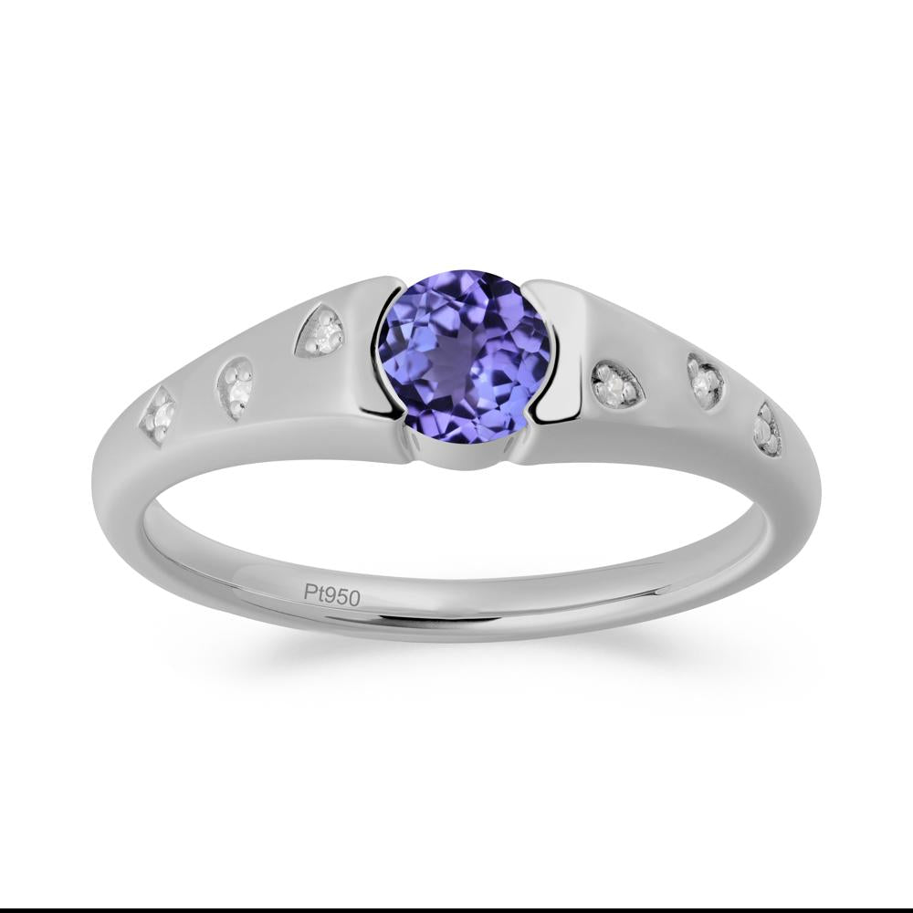 Minimalist Round Tanzanite Promise Ring - LUO Jewelry #metal_platinum