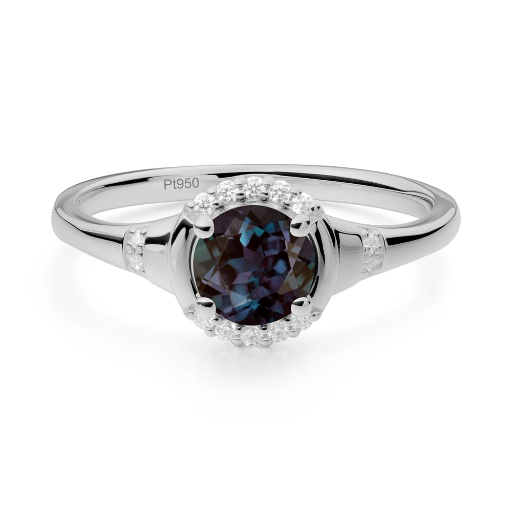 Round Alexandrite Halo Ring - LUO Jewelry #metal_platinum