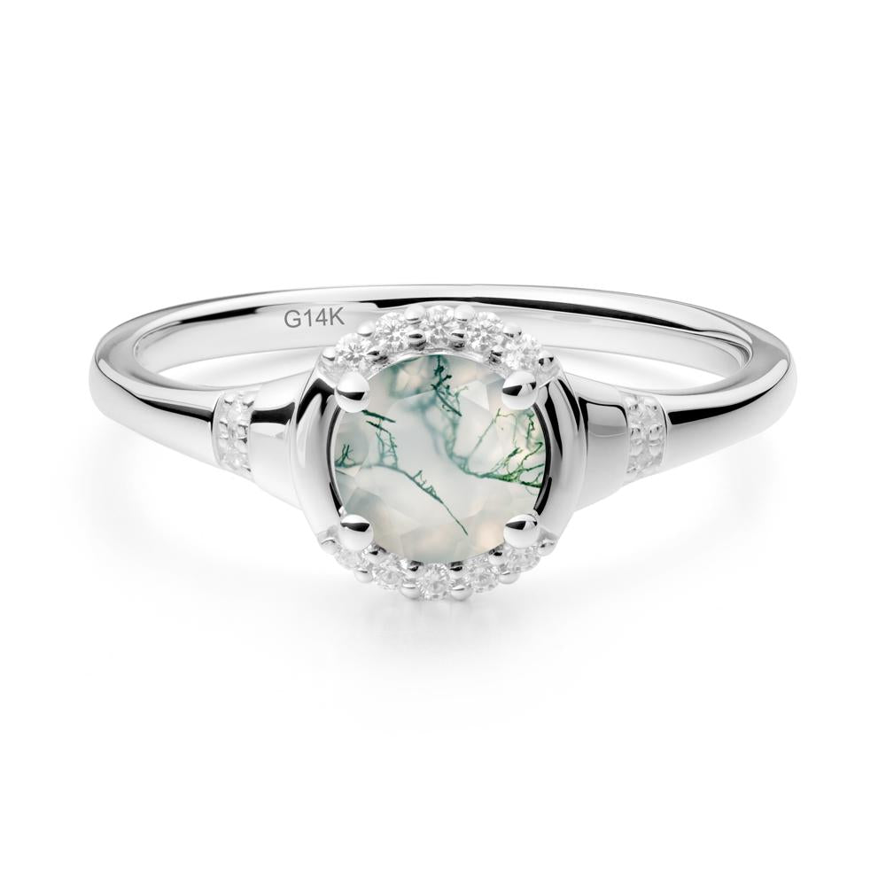 Round Moss Agate Halo Ring - LUO Jewelry #metal_14k white gold