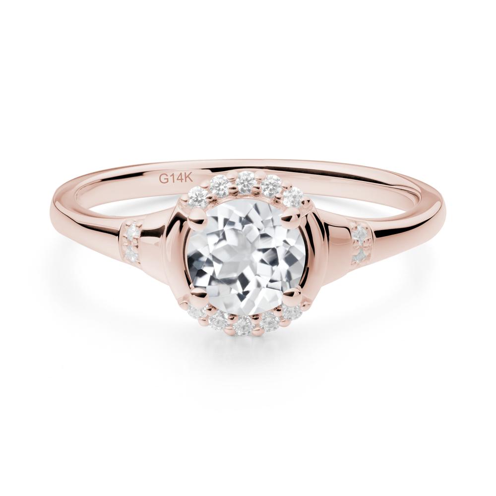Round White Topaz Halo Ring - LUO Jewelry #metal_14k rose gold