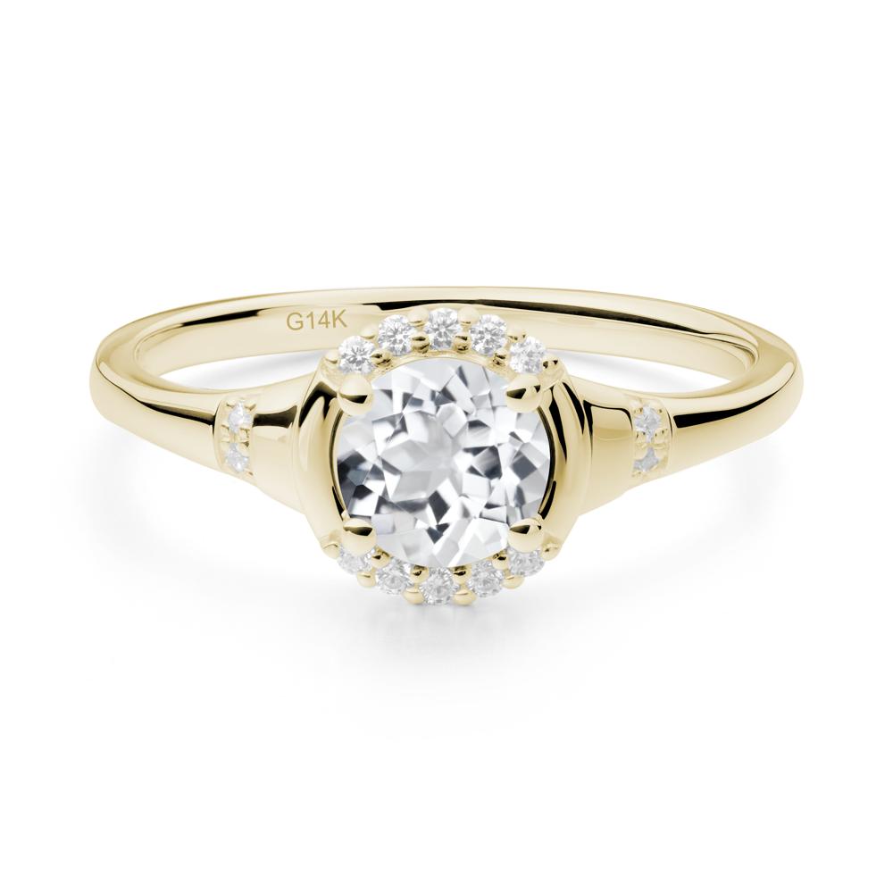 Round White Topaz Halo Ring - LUO Jewelry #metal_14k yellow gold