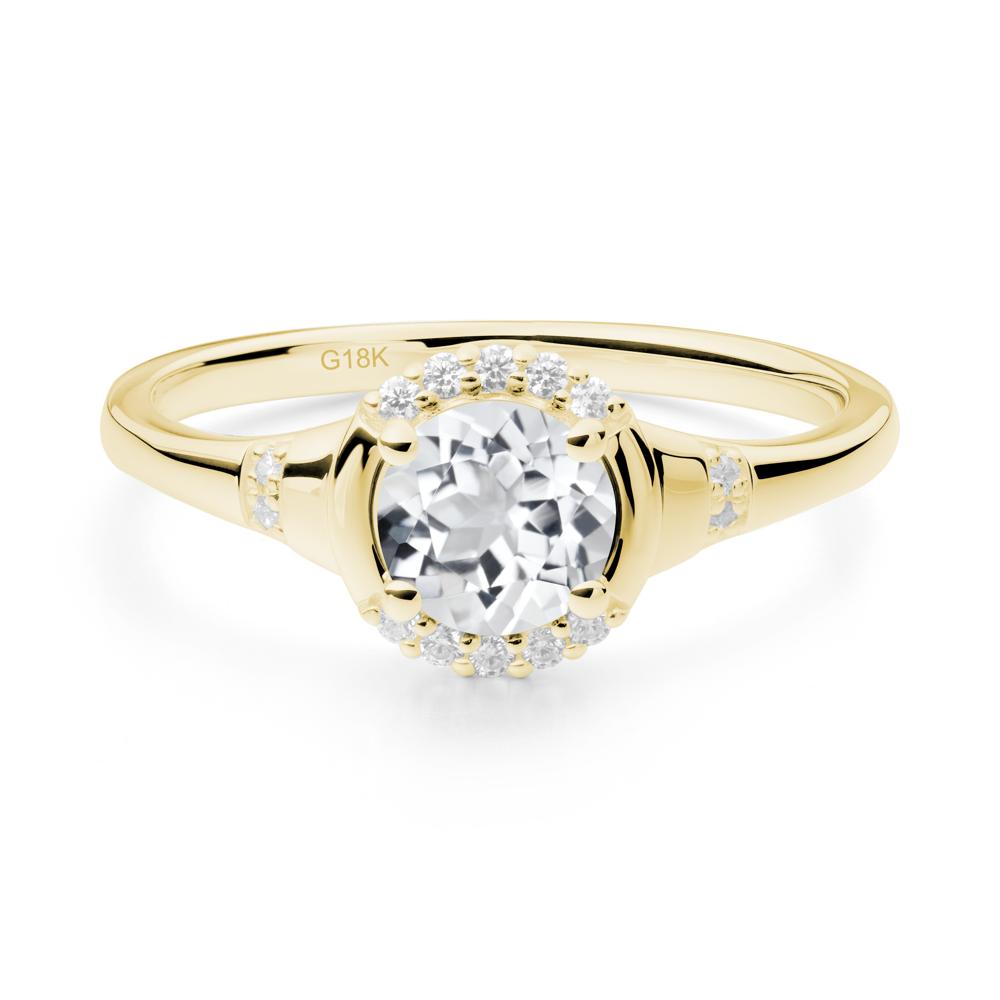 Round White Topaz Halo Ring - LUO Jewelry #metal_18k yellow gold