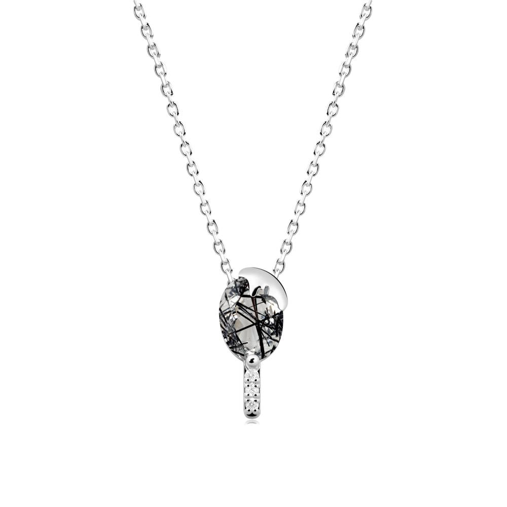 Unique Oval Black Rutilated Quartz Necklace - LUO Jewelry #metal_18k white gold