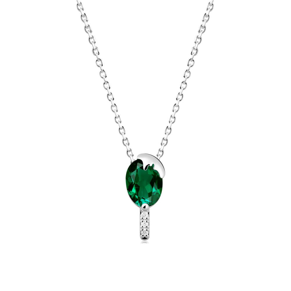 Unique Oval Emerald Necklace - LUO Jewelry #metal_14k white gold
