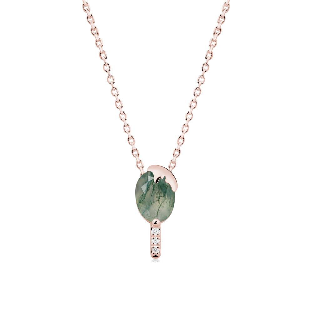 Unique Oval Moss Agate Necklace - LUO Jewelry #metal_18k rose gold