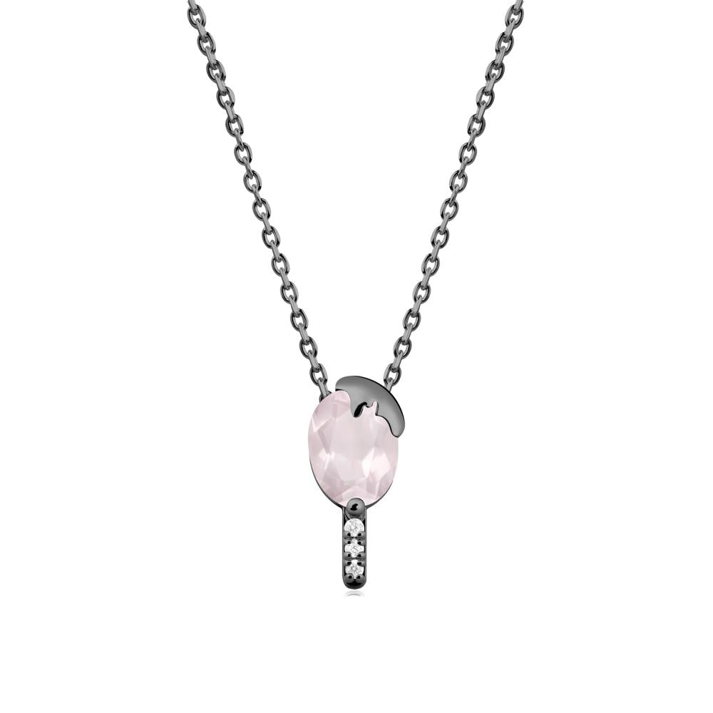 Popsicle Inspired Oval Rose Quartz Pendant - LUO Jewelry #metal_black finish sterling silver