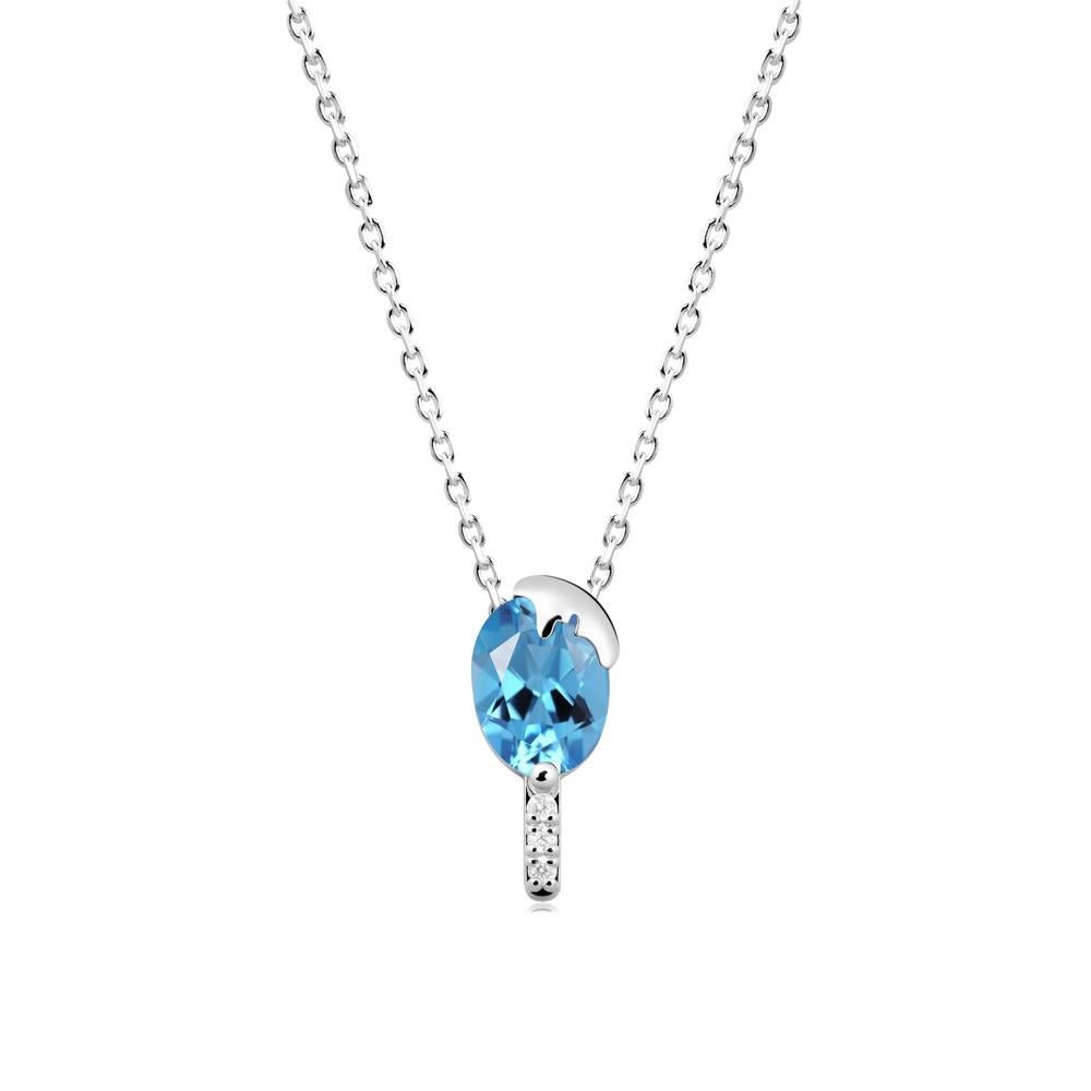 Unique Oval Swiss Blue Topaz Necklace - LUO Jewelry #metal_14k white gold