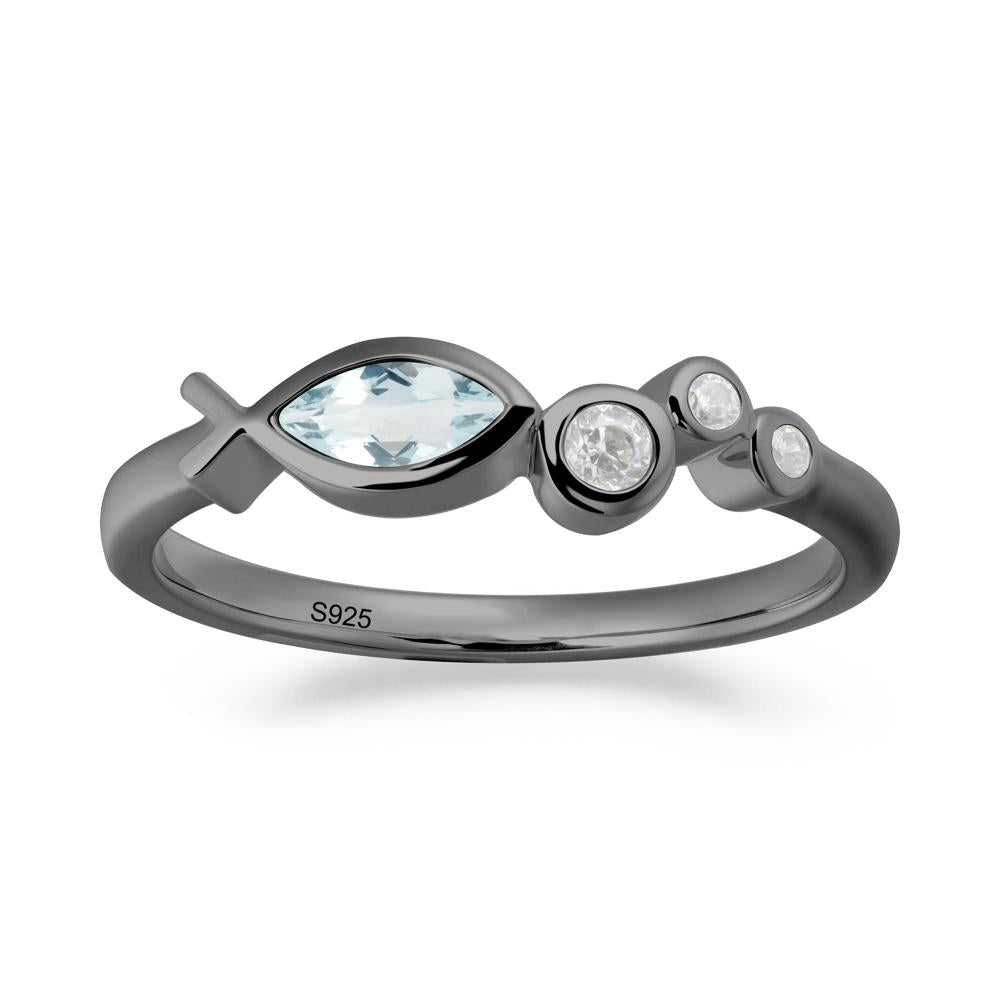 Marquise Aquamarine Ichthys Ring - LUO Jewelry #metal_black finish sterling silver