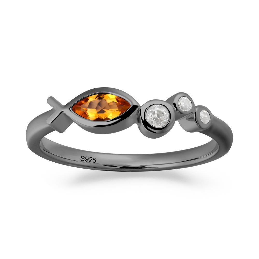 Marquise Citrine Ichthys Ring - LUO Jewelry #metal_black finish sterling silver