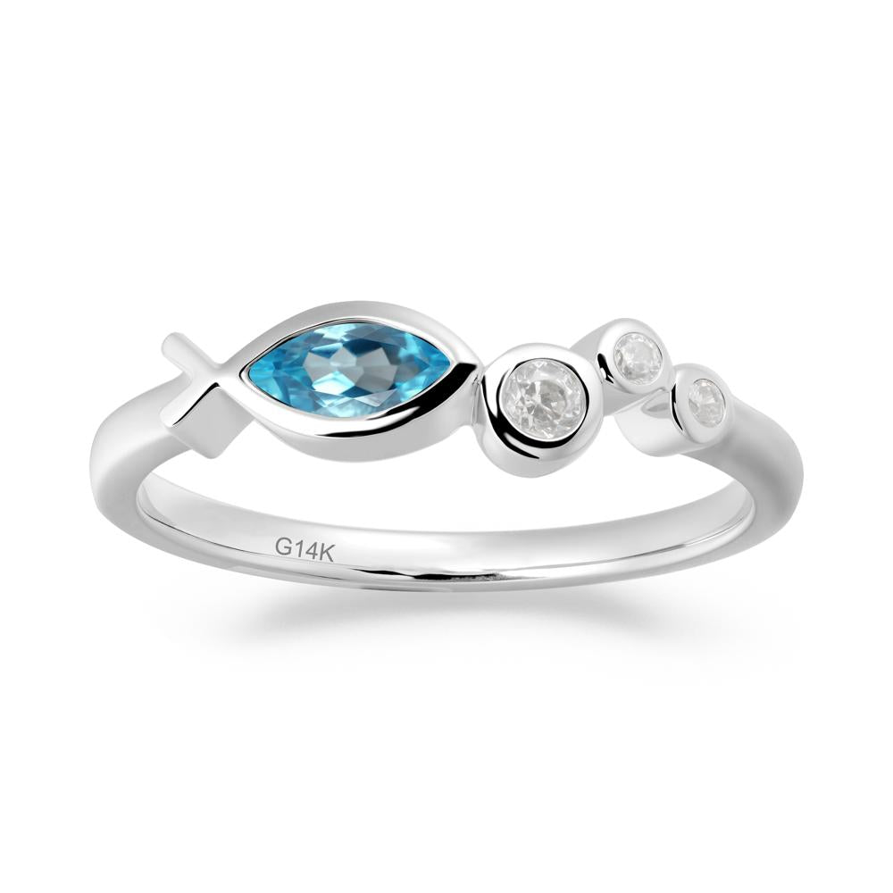 Marquise Swiss Blue Topaz Ichthys Ring - LUO Jewelry #metal_14k white gold
