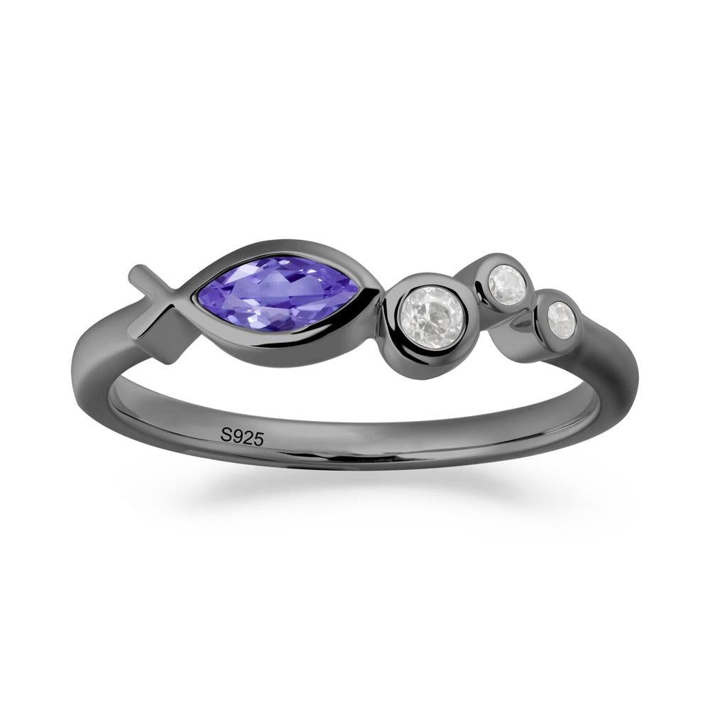 Marquise Tanzanite Ichthys Ring - LUO Jewelry #metal_black finish sterling silver