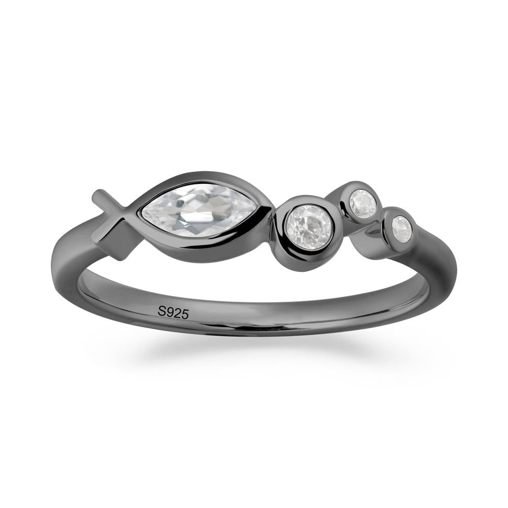 Fish Inspired White Topaz Ring - LUO Jewelry #metal_black finish sterling silver