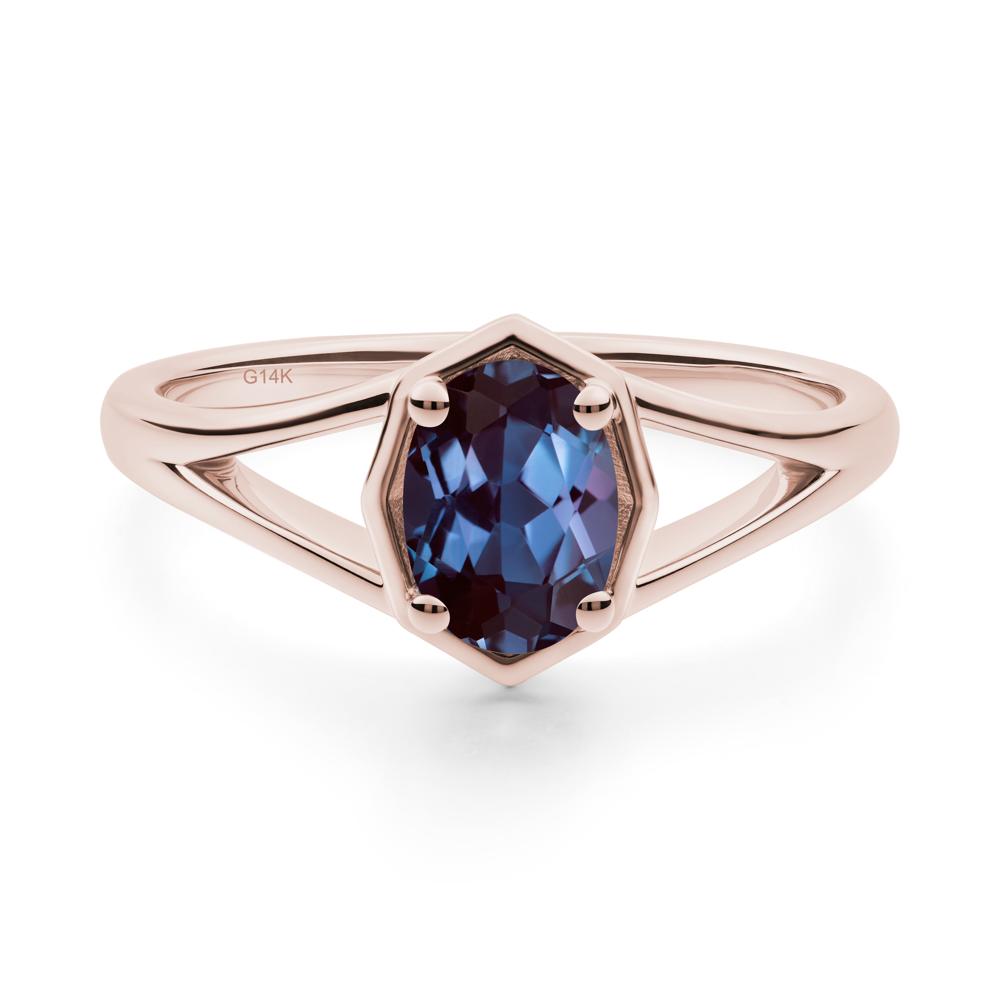 Oval Alexandrite Split Shank Eengagement Ring - LUO Jewelry #metal_14k rose gold