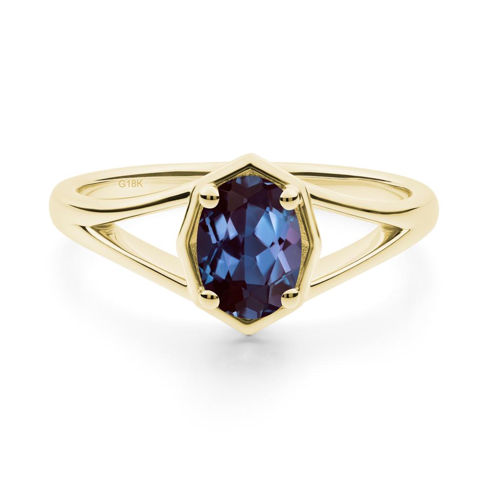 Oval Alexandrite Split Shank Eengagement Ring - LUO Jewelry #metal_18k yellow gold