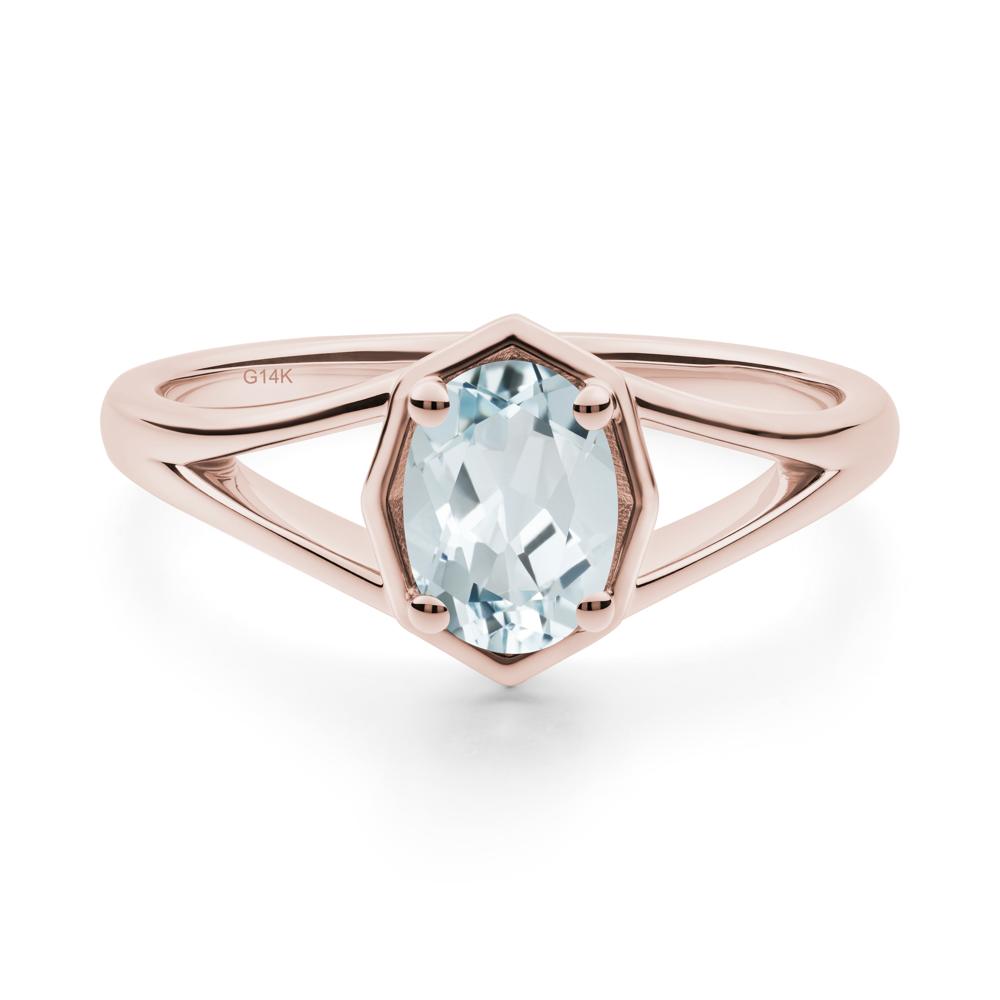 Oval Aquamarine Split Shank Eengagement Ring - LUO Jewelry #metal_14k rose gold