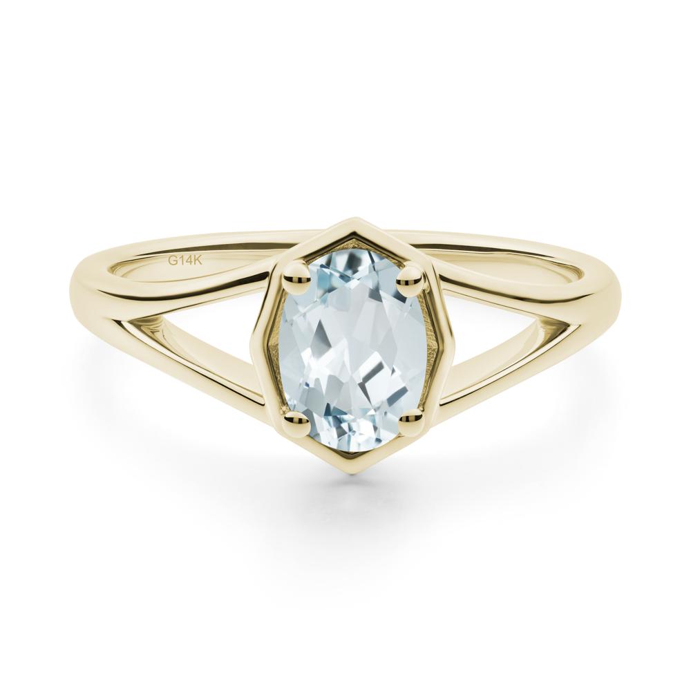Oval Aquamarine Split Shank Eengagement Ring - LUO Jewelry #metal_14k yellow gold