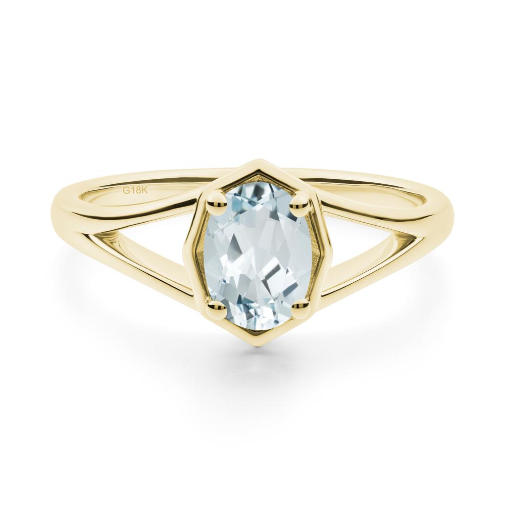 Oval Aquamarine Split Shank Eengagement Ring - LUO Jewelry #metal_18k yellow gold