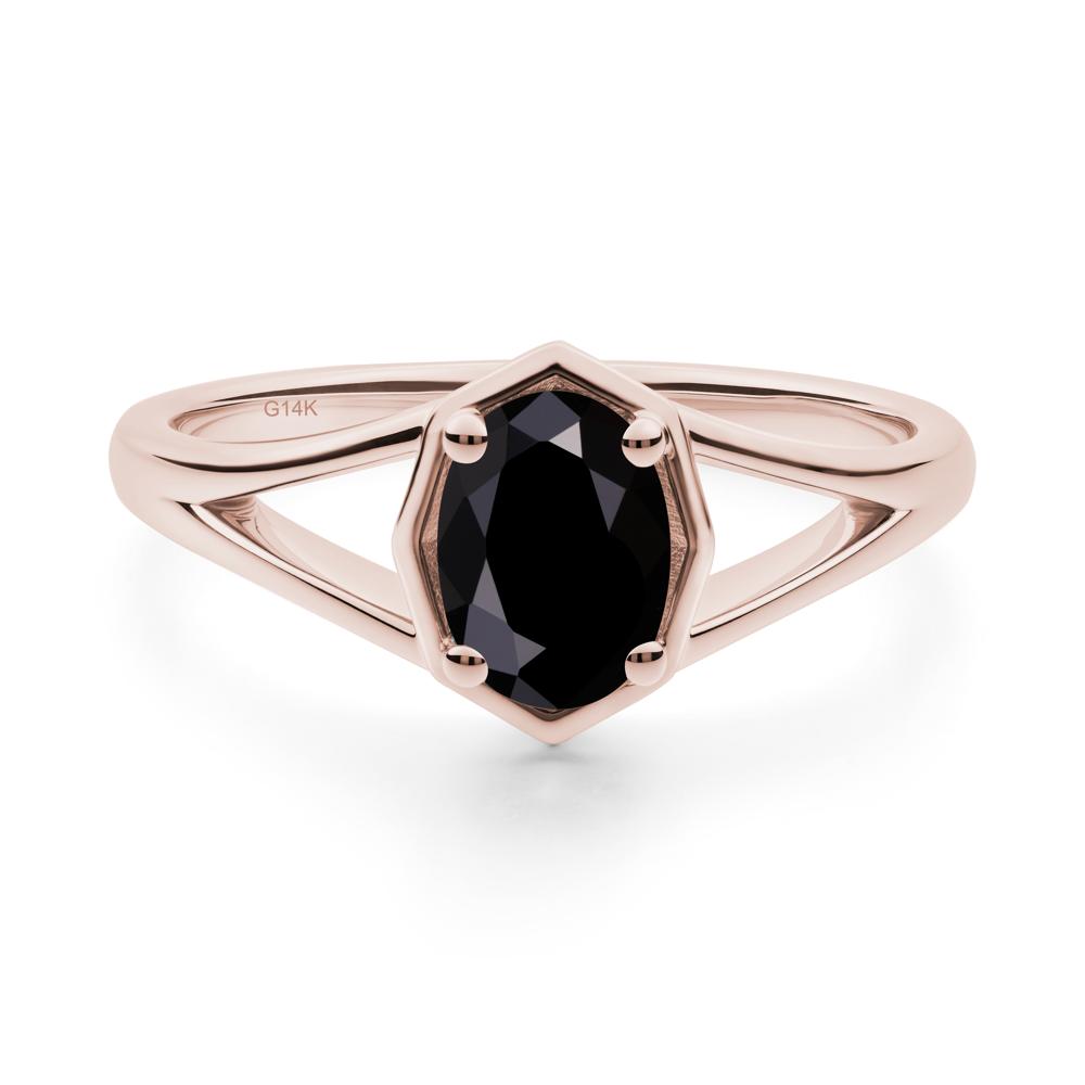 Solitaire Black Spinel Ring with Octagon Frame - LUO Jewelry #metal_14k rose gold