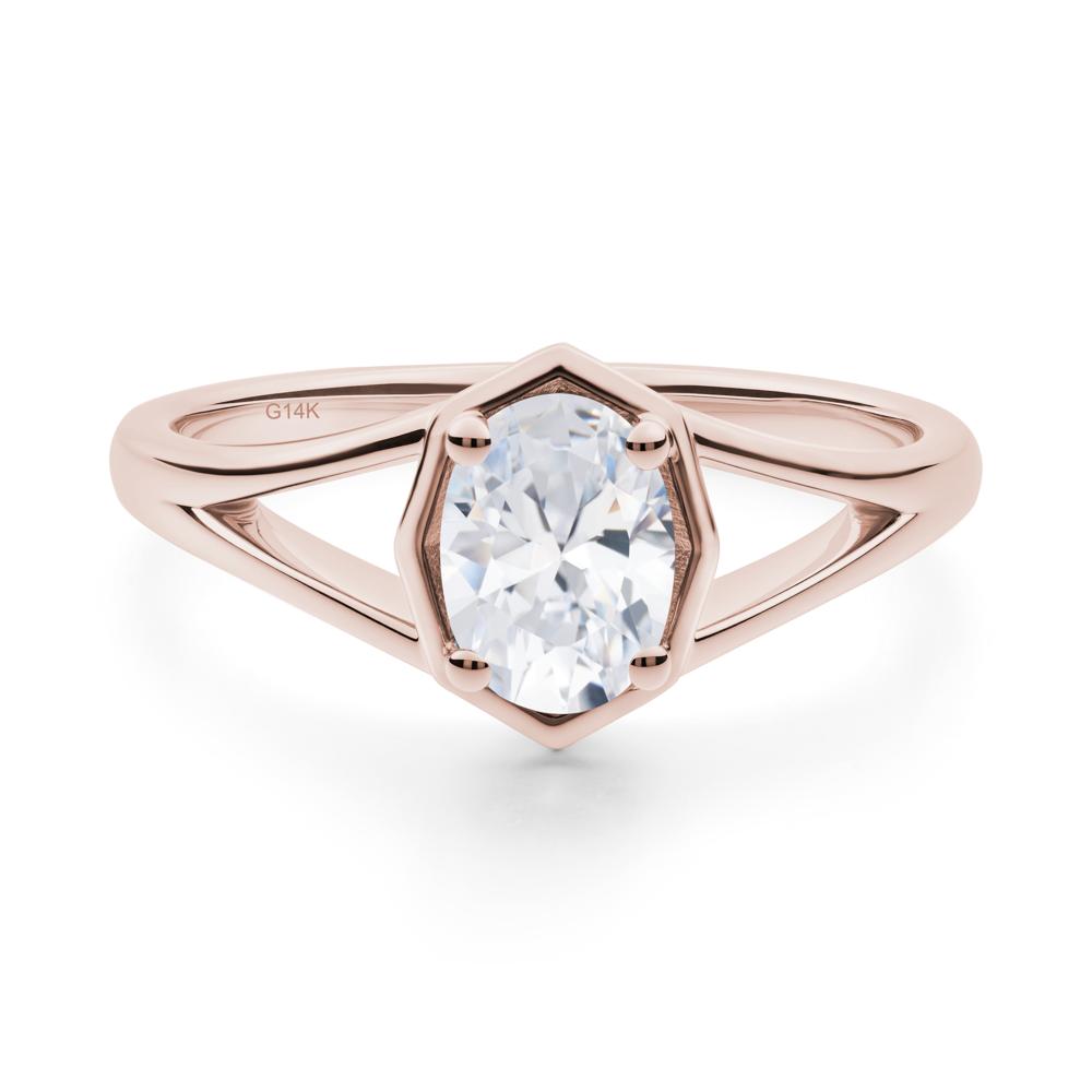 Oval Cubic Zirconia Split Shank Eengagement Ring - LUO Jewelry #metal_14k rose gold