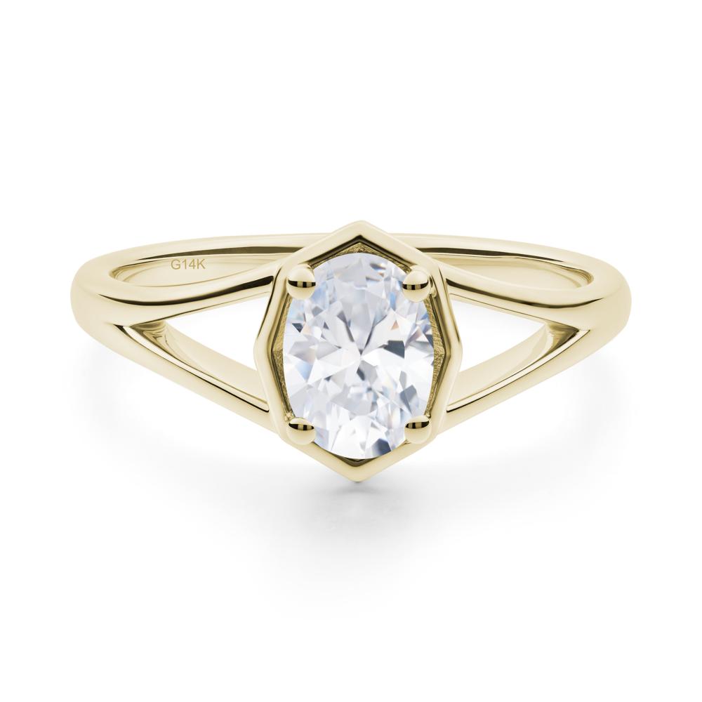Oval Cubic Zirconia Split Shank Eengagement Ring - LUO Jewelry #metal_14k yellow gold