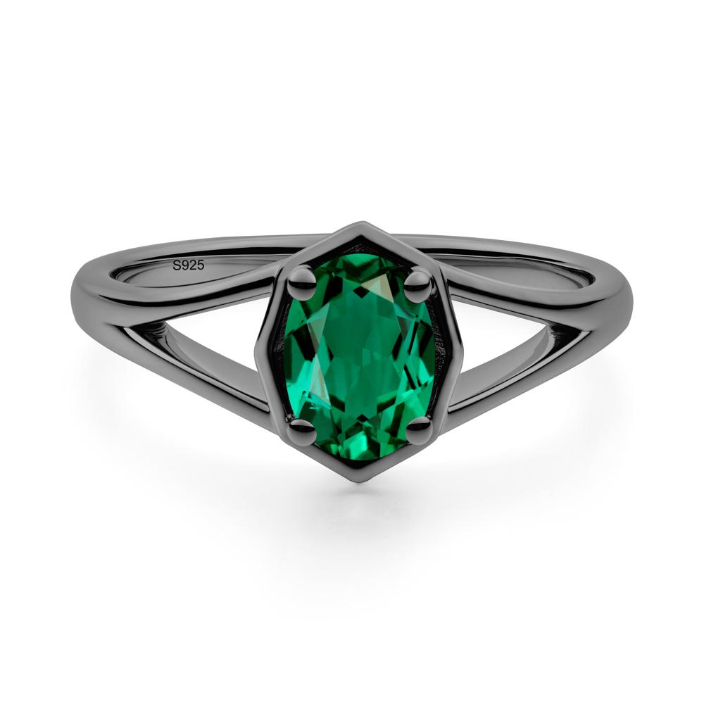 Solitaire Emerald Ring with Octagon Frame - LUO Jewelry #metal_black finish sterling silver
