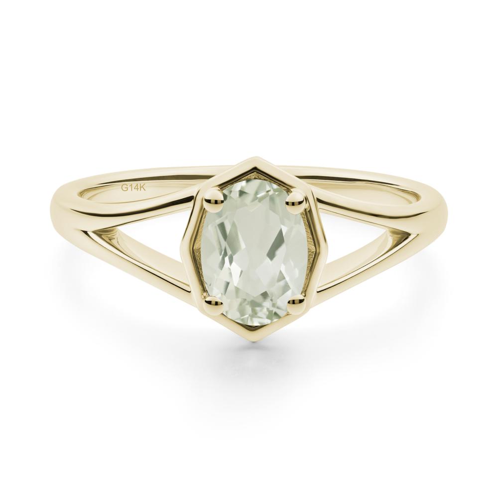Solitaire Green Amethyst Ring with Octagon Frame - LUO Jewelry #metal_14k yellow gold