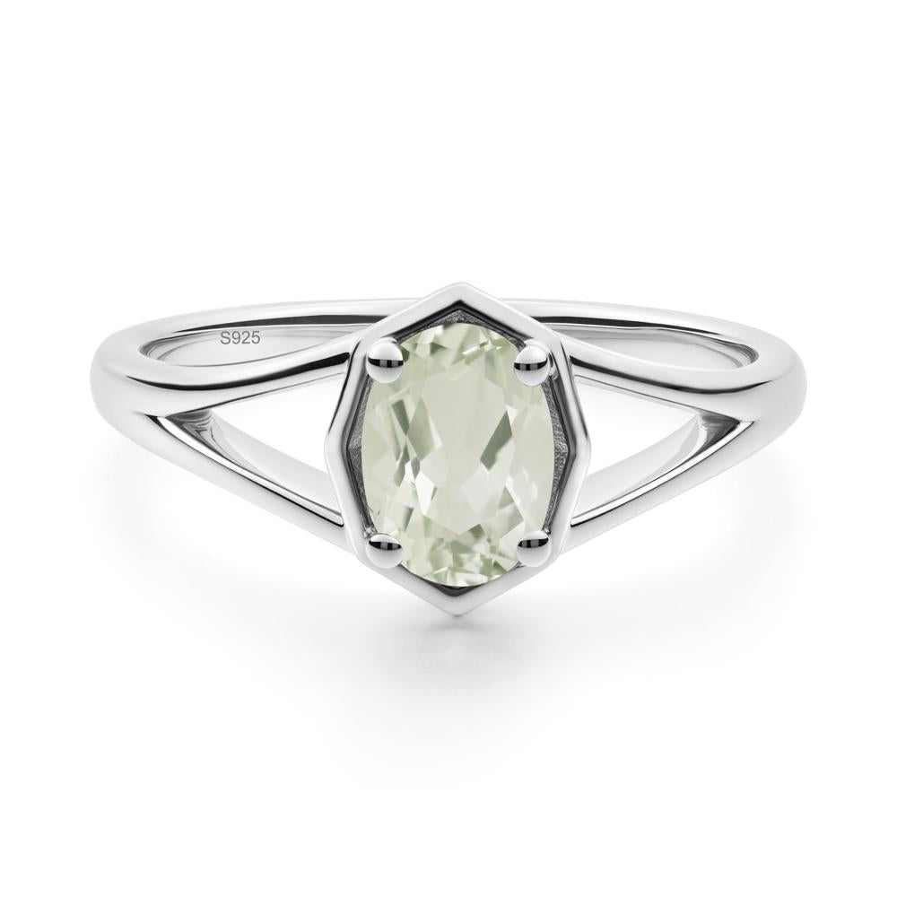 Solitaire Green Amethyst Ring with Octagon Frame - LUO Jewelry #metal_sterling silver