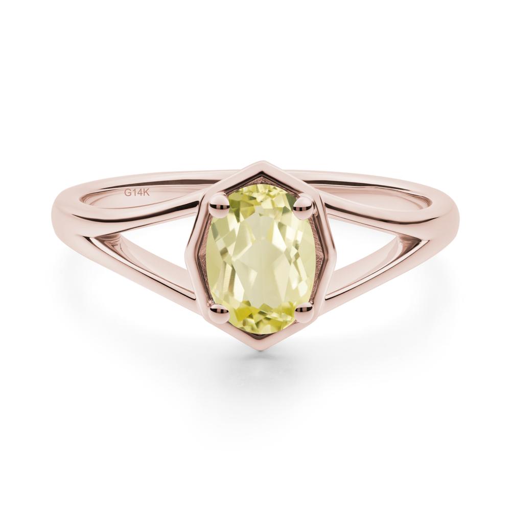 Oval Lemon Quartz Split Shank Eengagement Ring - LUO Jewelry #metal_14k rose gold