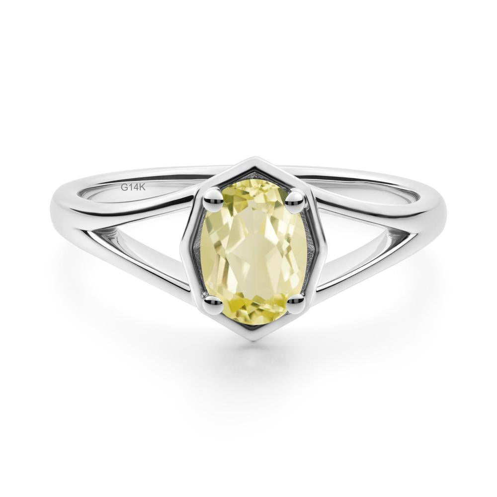 Oval Lemon Quartz Split Shank Eengagement Ring - LUO Jewelry #metal_14k white gold