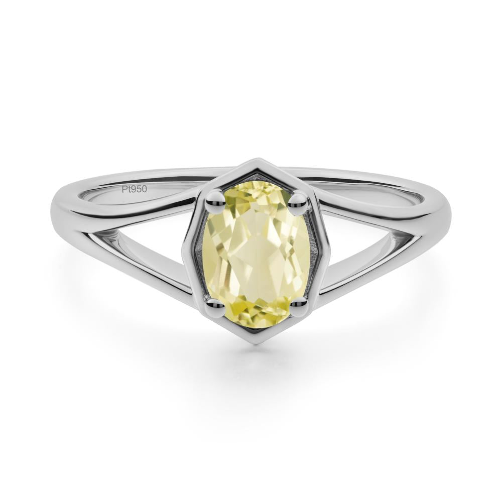 Oval Lemon Quartz Split Shank Eengagement Ring - LUO Jewelry #metal_platinum